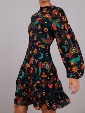 Farm Rio Black Cerrado Sky Mini Dress Size Small